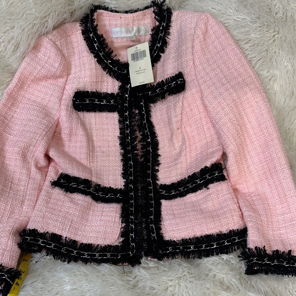 Boston Proper Pink Tweed Blazer with Black Accents